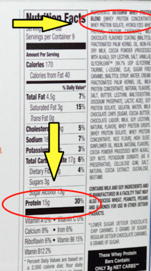 Nutrition label showing dairy based protein source.